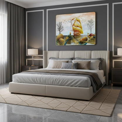 Golden Prosperity Ship Resin Wall Art (21x27") – Surreal 3D Vastu Seascape for Wealth & Success Decor