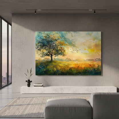 Watercolor Tree at Sunset Canvas Print