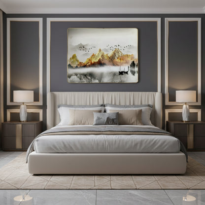 The Journey To Tranquility Begins Where Misty Waters Reflect The Eternal Grandeur Of Golden Hills