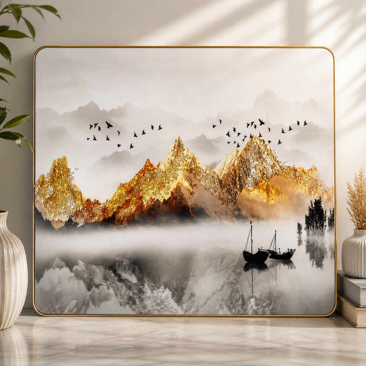 The Journey To Tranquility Begins Where Misty Waters Reflect The Eternal Grandeur Of Golden Hills