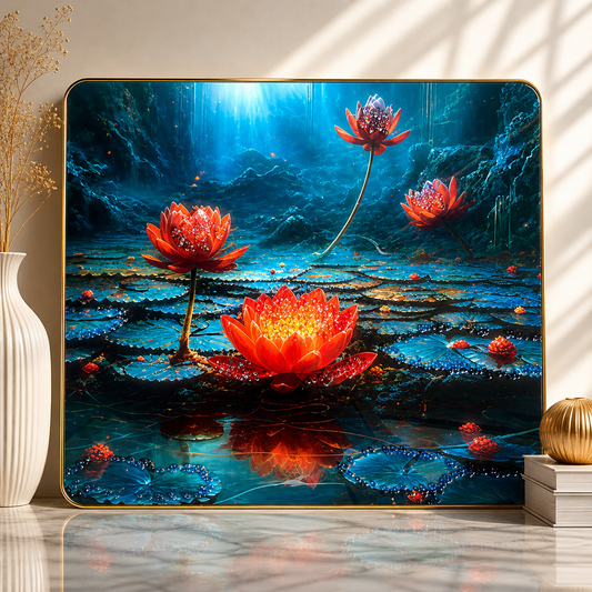 Lotus Pond Resin Wall Art | Premium Handcrafted Nature Decor | High-Gloss Finish