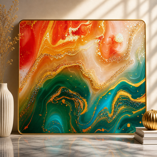 Abstract Fluid Resin Wall Art with Gold Accents | Premium Handcrafted Decor