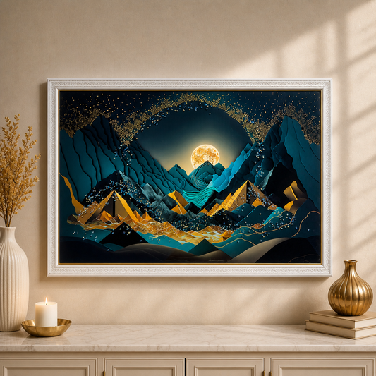 Moonlit Mountain Resin Wall Art | 2×3 ft Premium Handcrafted Landscape Decor | Indi Trends