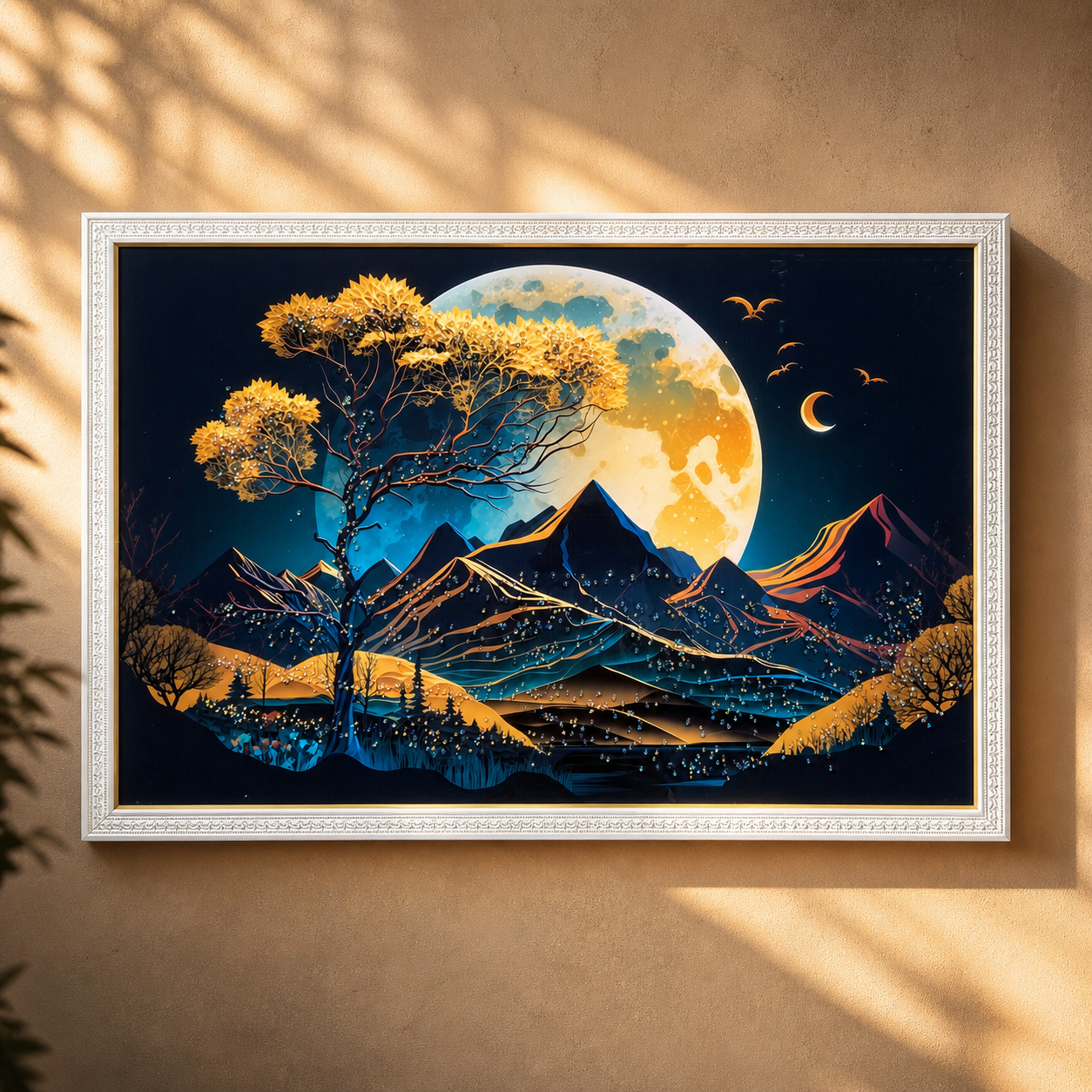 Golden Moon Mountain Resin Wall Art | 2×3 ft Premium Handcrafted Landscape Decor | Indi Trends