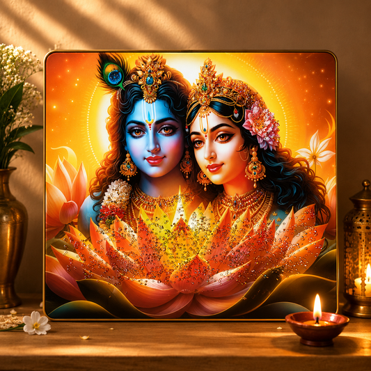 Vibrant Radha Krishna Lotus Resin Wall Art