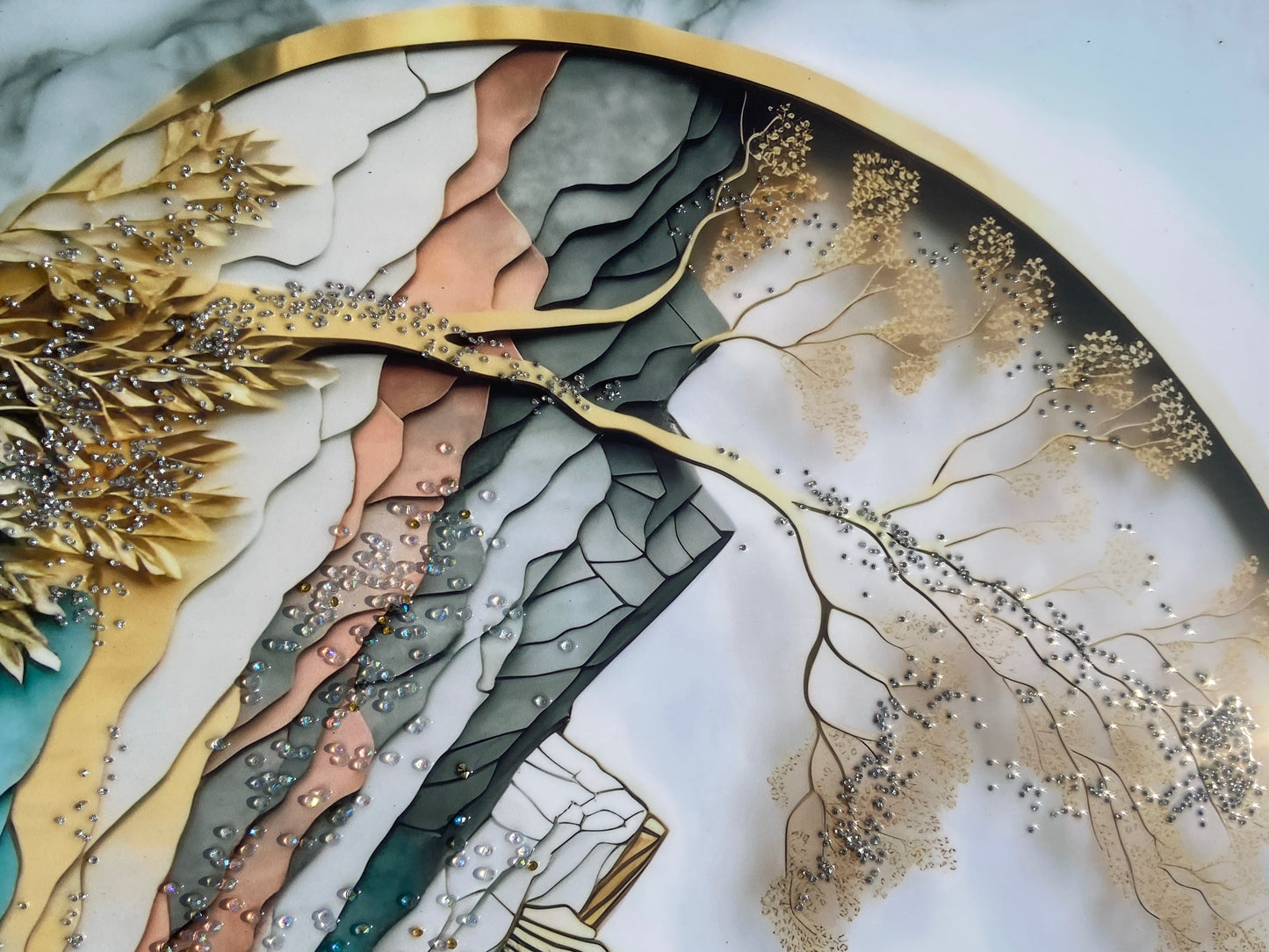 Circular Mountain Landscape Resin Wall Art | 2×3 ft Luxury Handcrafted Decor | Indi Trends