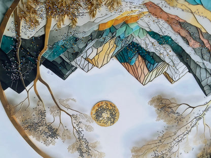 Circular Mountain Landscape Resin Wall Art | 2×3 ft Luxury Handcrafted Decor | Indi Trends