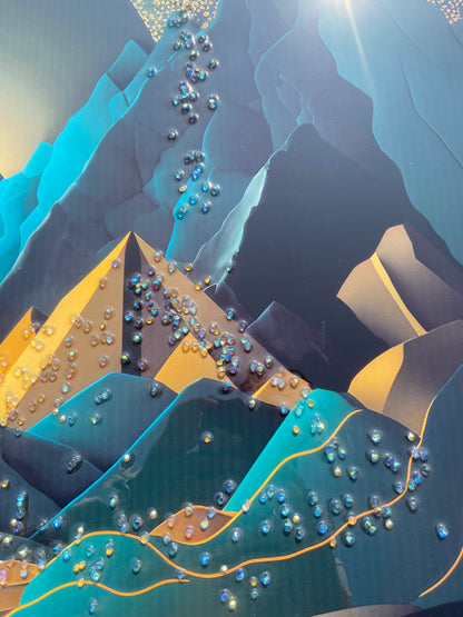 Moonlit Mountain Resin Wall Art | 2×3 ft Premium Handcrafted Landscape Decor | Indi Trends