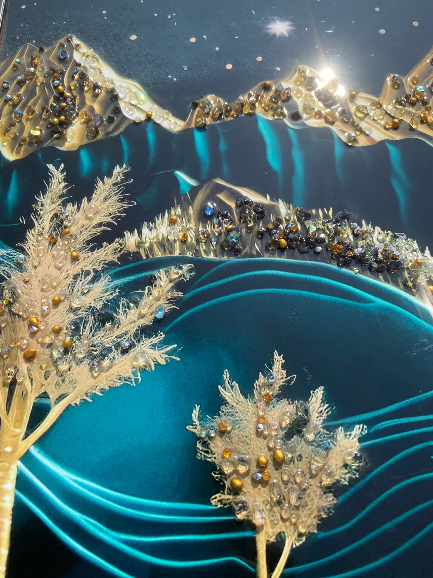 Dark Moonlit Mountain Resin Wall Art | 2×3 ft Premium Handcrafted Luxury Decor | Indi Trends