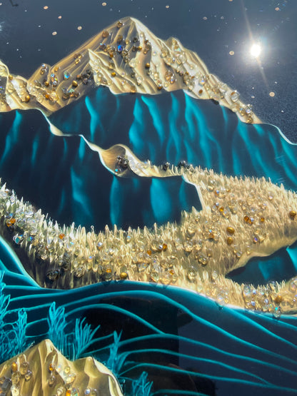 Dark Moonlit Mountain Resin Wall Art | 2×3 ft Premium Handcrafted Luxury Decor | Indi Trends