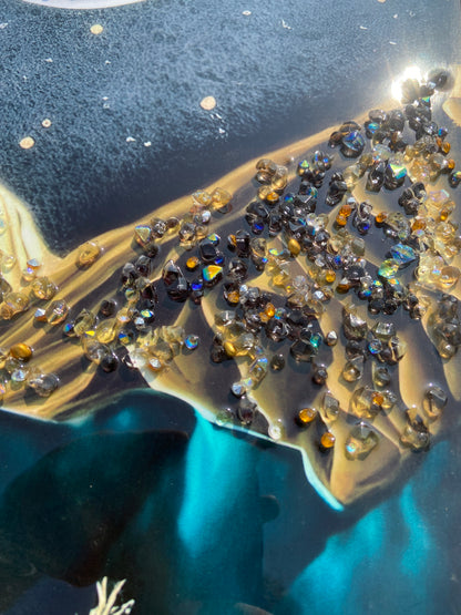 Dark Moonlit Mountain Resin Wall Art | 2×3 ft Premium Handcrafted Luxury Decor | Indi Trends