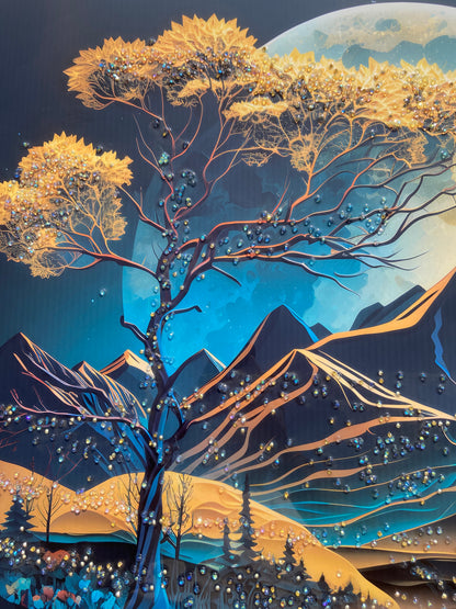 Golden Moon Mountain Resin Wall Art | 2×3 ft Premium Handcrafted Landscape Decor | Indi Trends