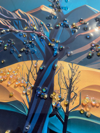 Golden Moon Mountain Resin Wall Art | 2×3 ft Premium Handcrafted Landscape Decor | Indi Trends