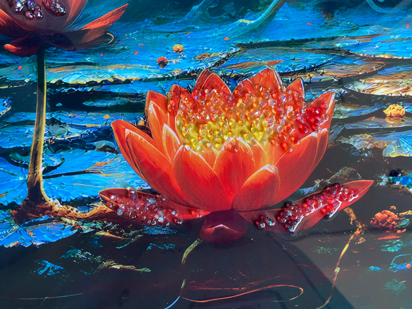 Lotus Pond Resin Wall Art | Premium Handcrafted Nature Decor | High-Gloss Finish