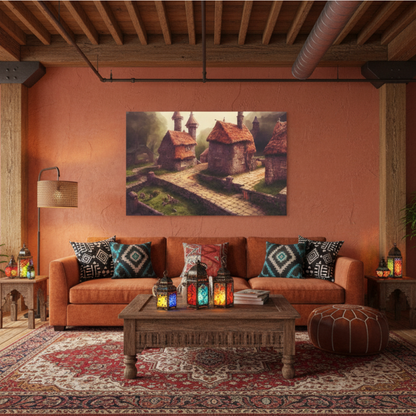 Vibrant Essence of Old Village Canvas #08