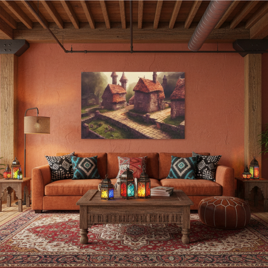 Vibrant Essence of Old Village Canvas #08