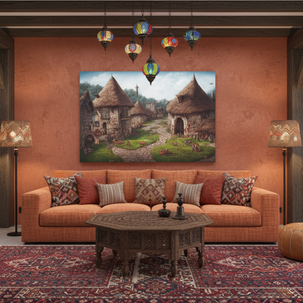 Vibrant Essence of Old Village Canvas #22