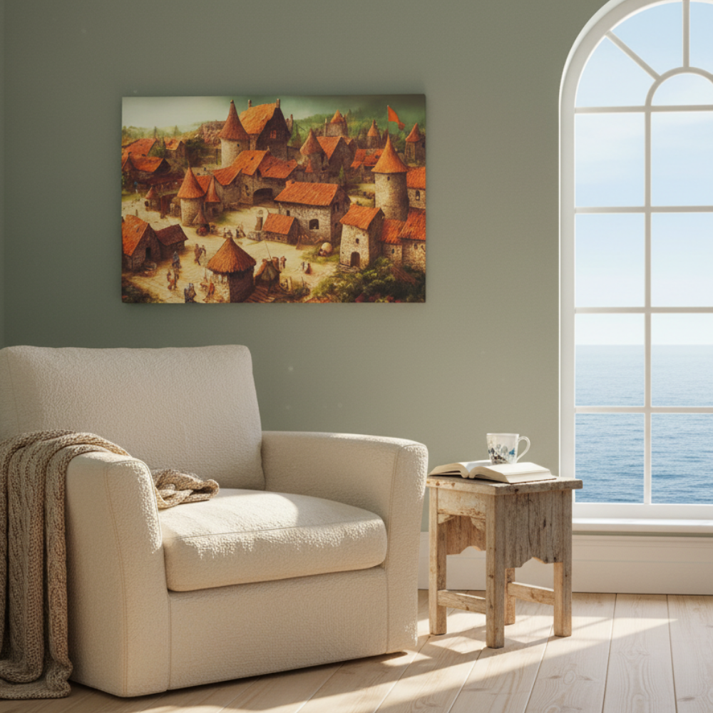 Vibrant Essence of Old Village Canvas #01