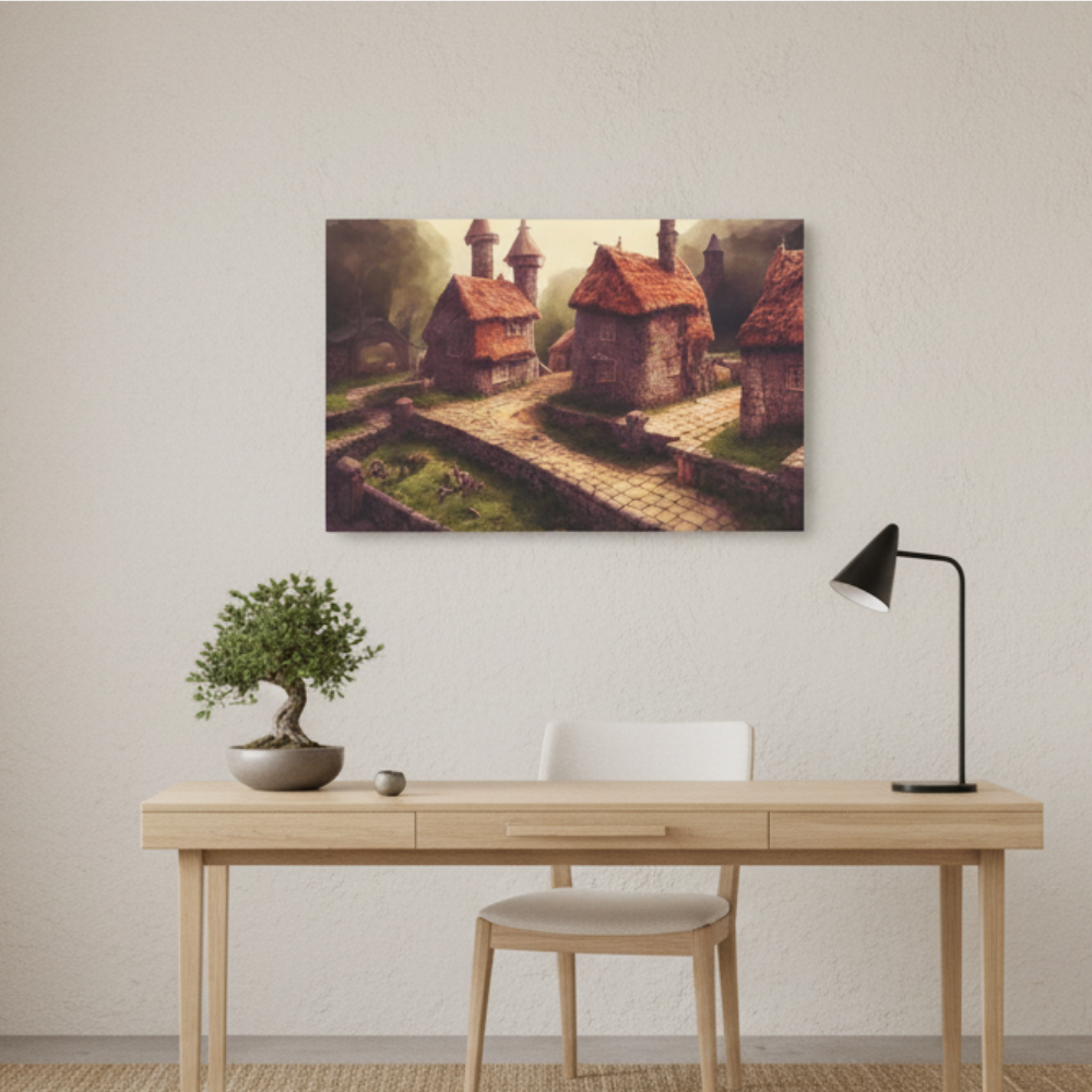 Vibrant Essence of Old Village Canvas #08