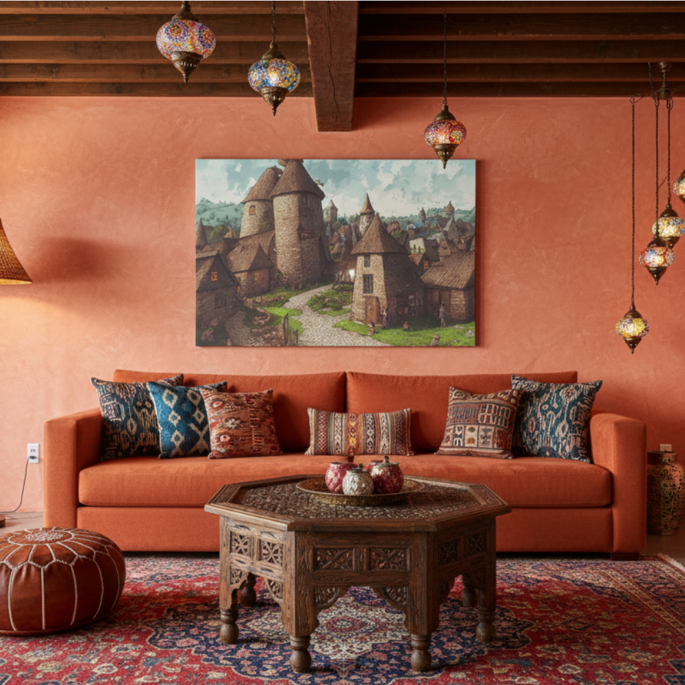 Vibrant Essence of Old Village Canvas #19