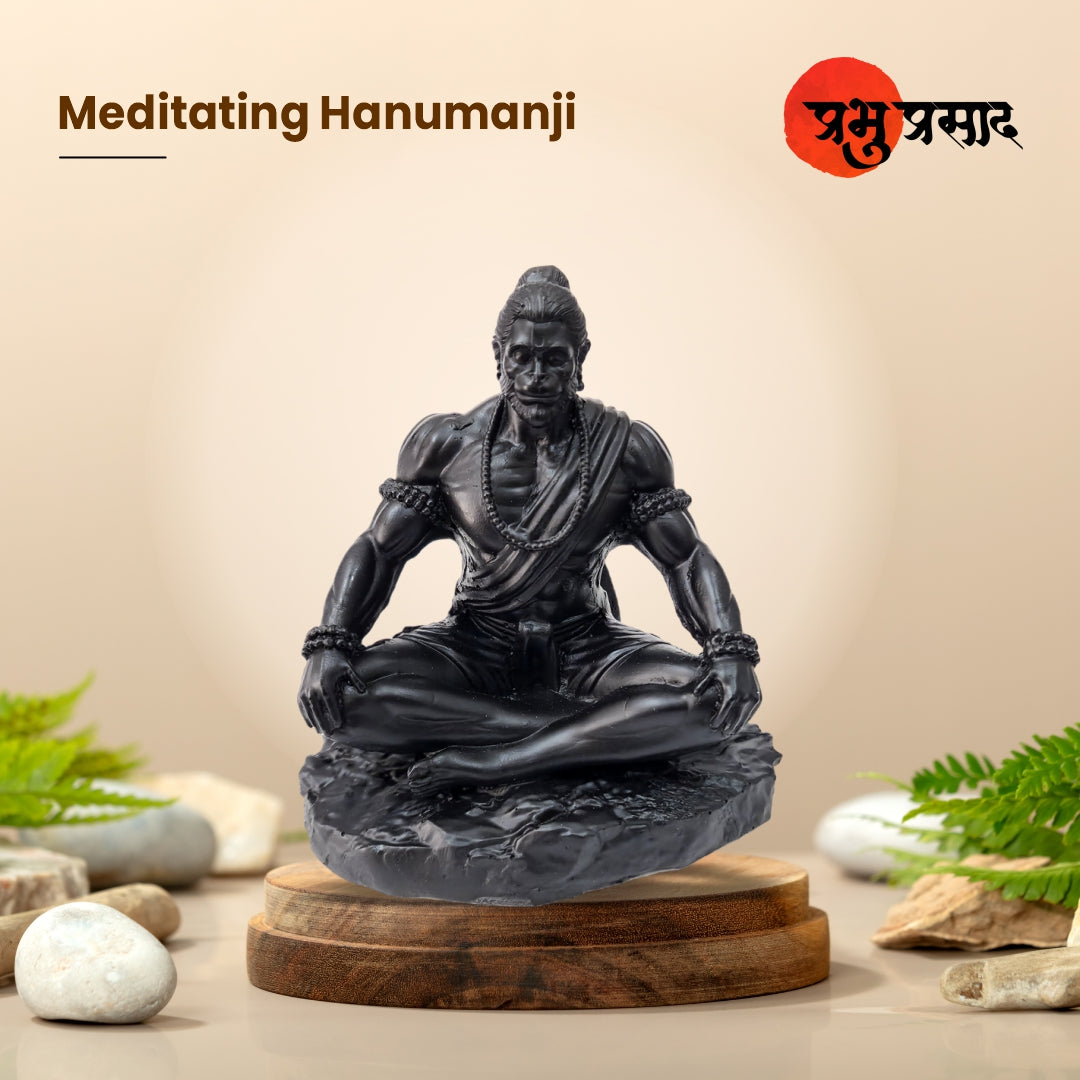Meditating Hanuman Ji Murti - Bajrangbali Best Idol for Car Dashboard - PolyMarble Washable Material (4 inch)