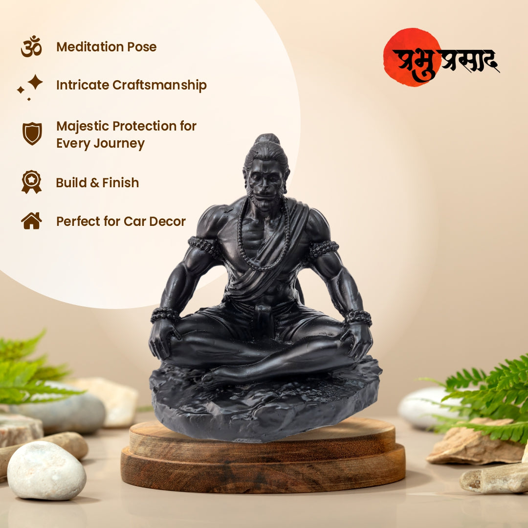 Meditating Hanuman Ji Murti - Bajrangbali Best Idol for Car Dashboard - PolyMarble Washable Material (4 inch)