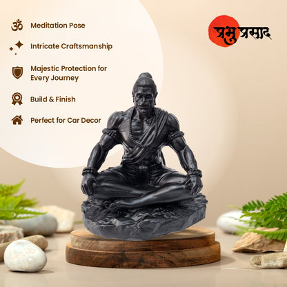 Meditating Hanuman Ji Murti - Bajrangbali Best Idol for Car Dashboard - PolyMarble Washable Material (4 inch)
