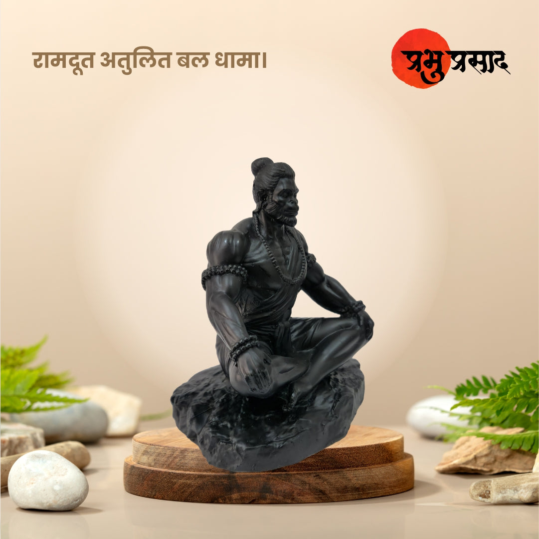 Meditating Hanuman Ji Murti - Bajrangbali Best Idol for Car Dashboard - PolyMarble Washable Material (4 inch)