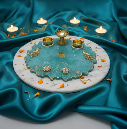 Handcrafted Resin Decorative Pooja Dish with Pearl & Floral Detailing