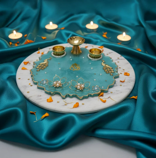 Handcrafted Resin Decorative Pooja Dish with Pearl & Floral Detailing
