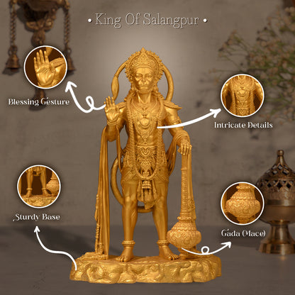 King of Salangpur - Hanumanji Idol (10-inch, Gold Polyresin)