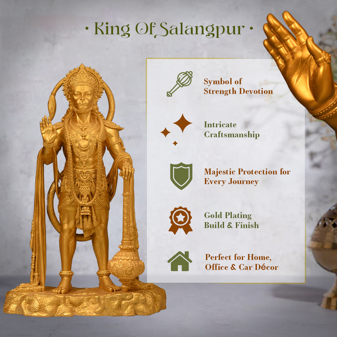 King of Salangpur - Hanumanji Idol (10-inch, Gold Polyresin)