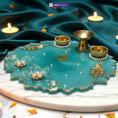 Handcrafted Resin Decorative Pooja Dish with Pearl & Floral Detailing