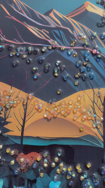 Golden Moon Mountain Resin Wall Art | 2×3 ft Premium Handcrafted Landscape Decor | Indi Trends