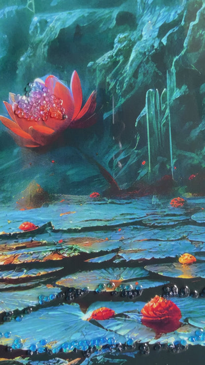 Lotus Pond Resin Wall Art | Premium Handcrafted Nature Decor | High-Gloss Finish