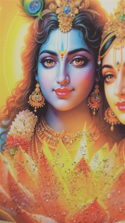 Vibrant Radha Krishna Lotus Resin Wall Art