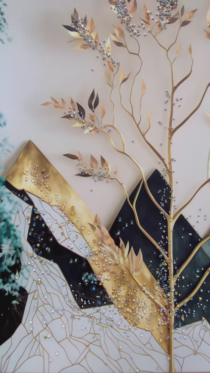 Golden Mountain Landscape Resin Wall Art | 2×3 ft Premium Handcrafted Decor | Indi Trends