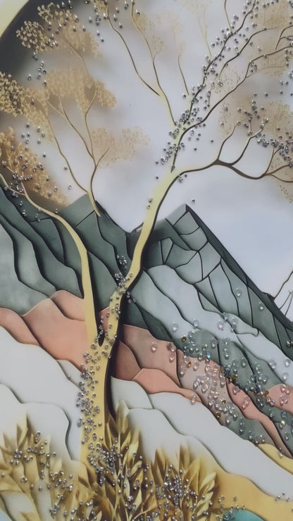 Circular Mountain Landscape Resin Wall Art | 2×3 ft Luxury Handcrafted Decor | Indi Trends