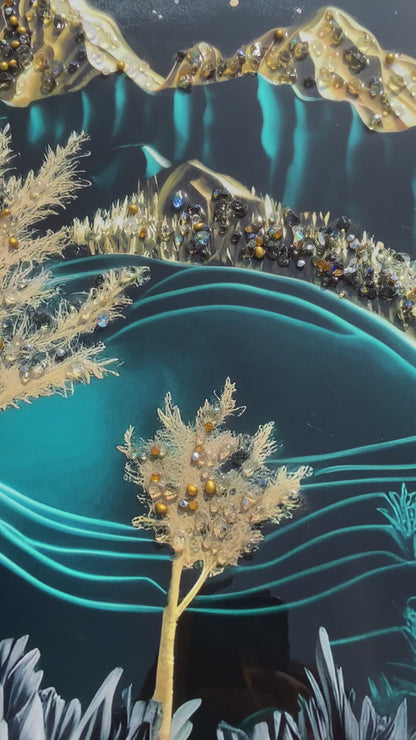 Dark Moonlit Mountain Resin Wall Art | 2×3 ft Premium Handcrafted Luxury Decor | Indi Trends